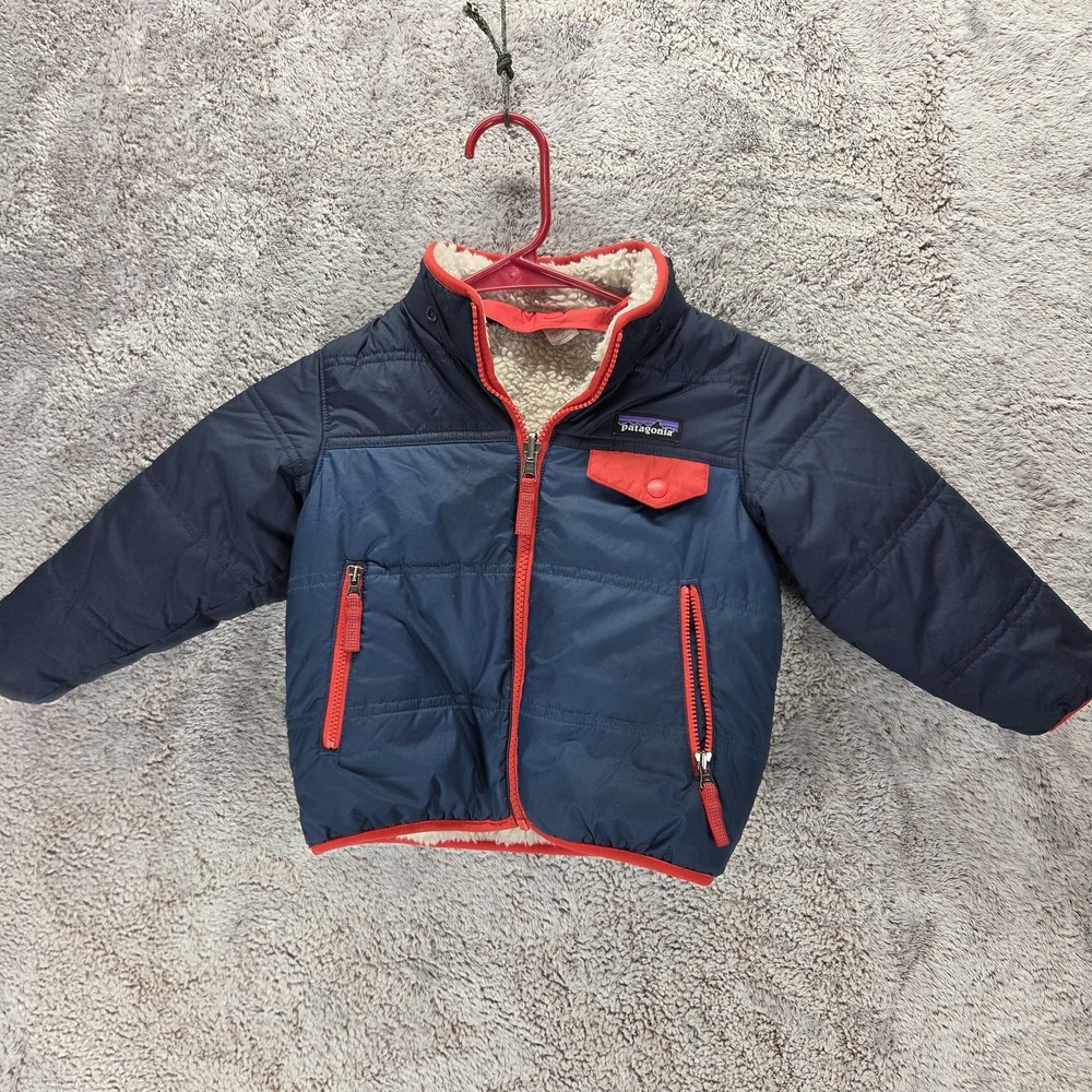 Patagonia Jacket Kids 2T Blue Red Colorblock Puffer Sherpa Lined Winter Coat